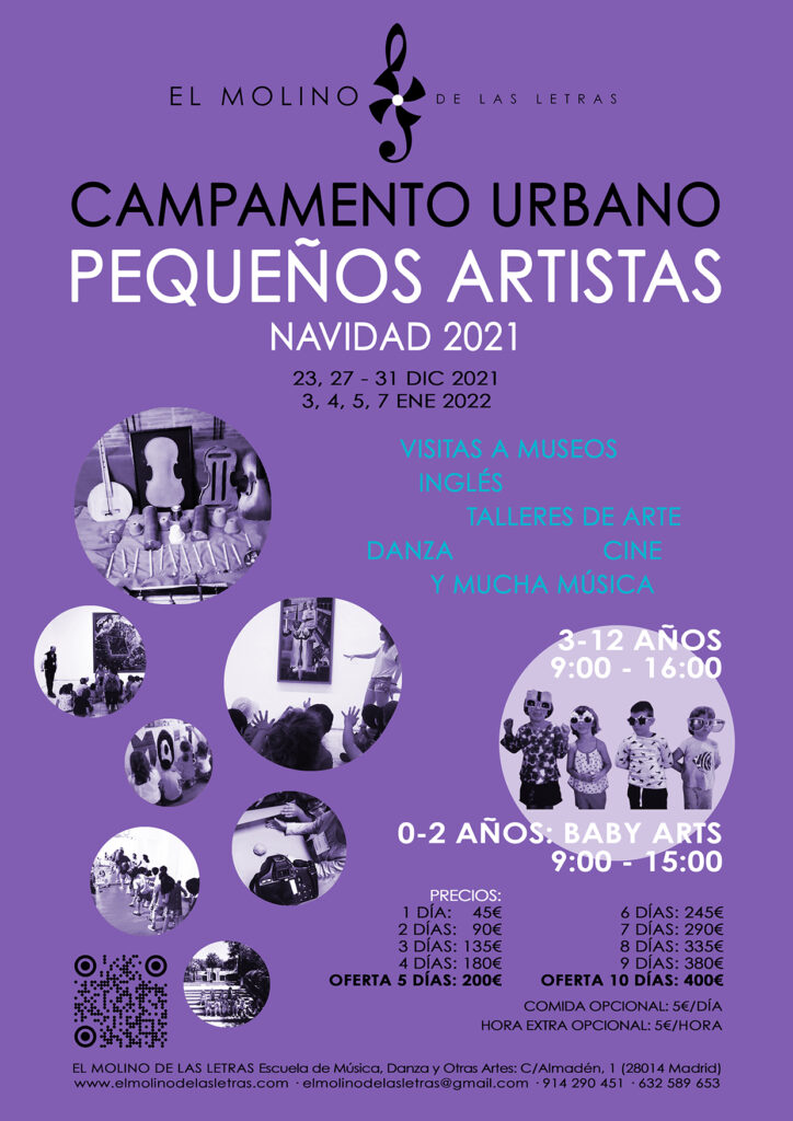 Campamento urbano de artes, navidad 2021, El Molino de Las Letras, en el corazón de Madrid