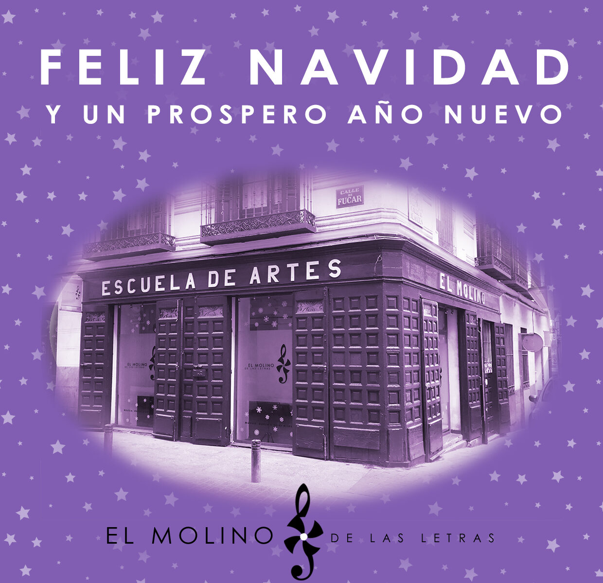 Feliz Navidad desde El Molino de Las Letras Escuela de Música, Danza y otras Artes en el centro de Madrid